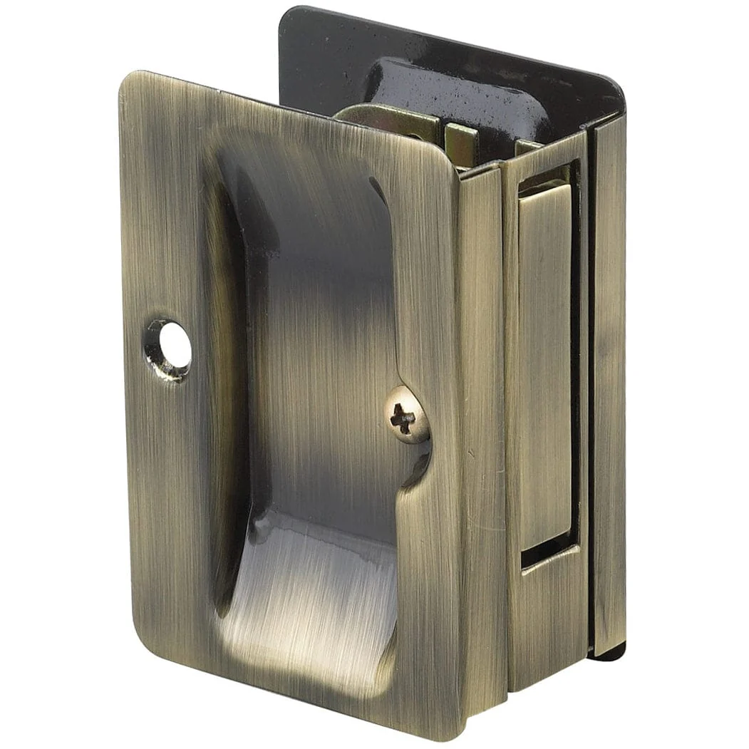 3-7/32" (82 mm) Pocket Door Pull Rectangular Antique Brass Passage