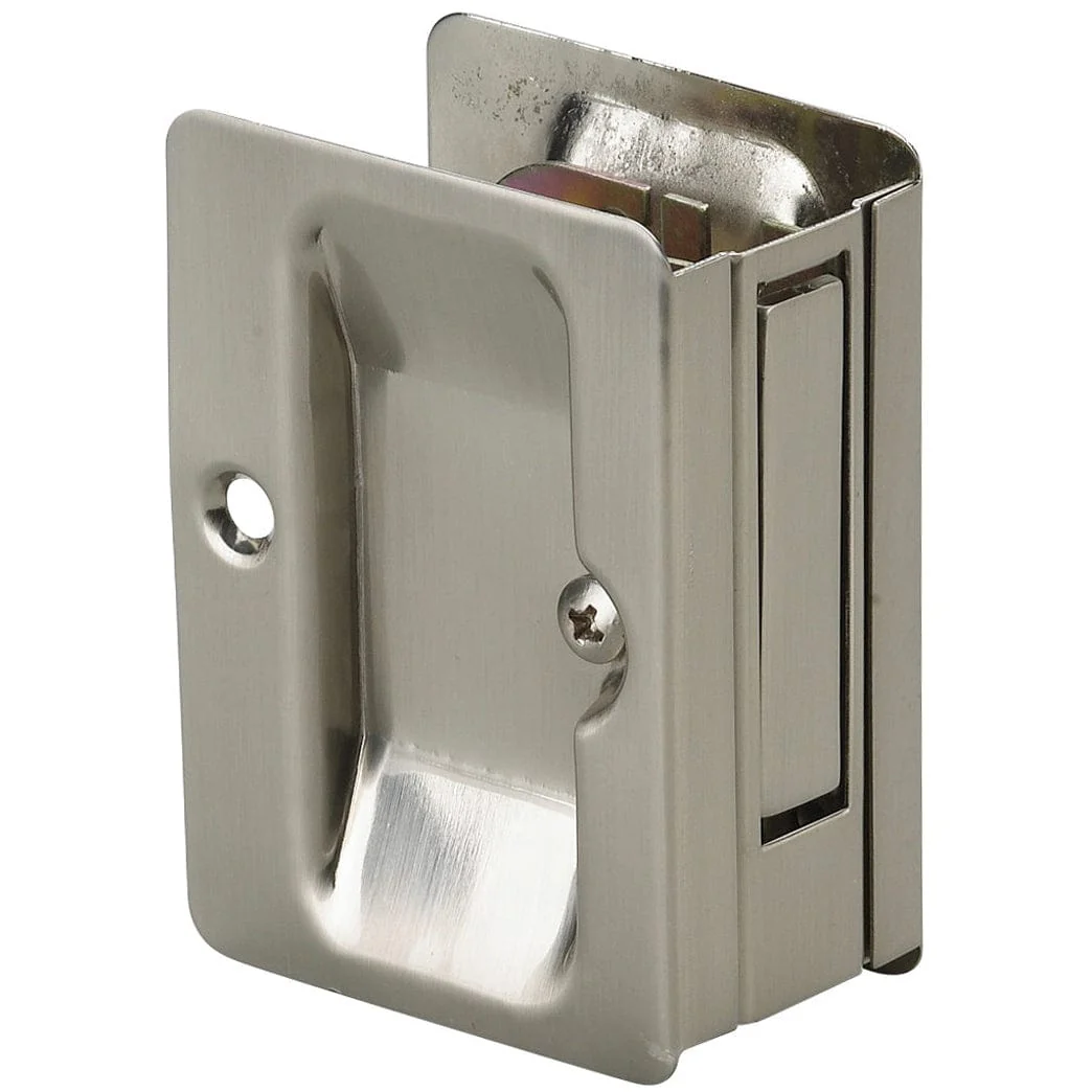 Rectangular Pocket Door Pull - Passage Function - Brushed Nickel - 3-7/32" (82 mm)