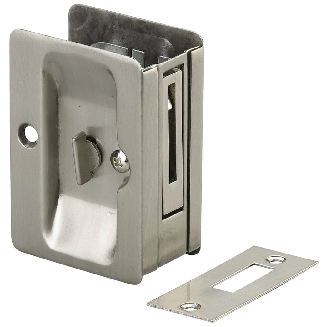 Pocket Door Pull - Privacy - Rectangular - Brushed Nickel - 3-7/32" (82 mm)