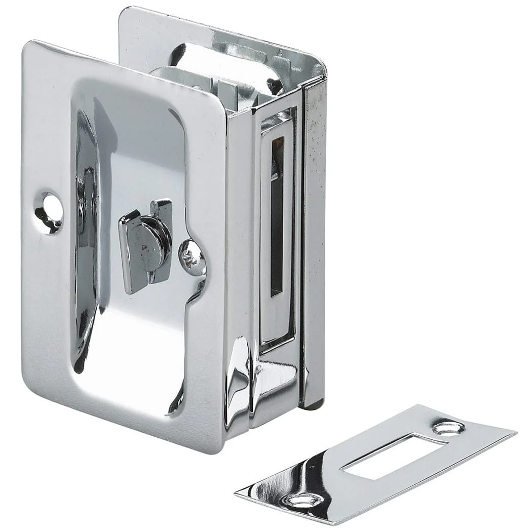 3-7/32" (82 mm) Pocket Door Pull  Rectangular Chrome Privacy