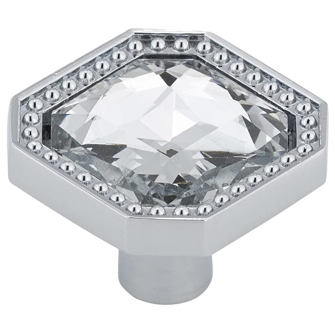 Contemporary Knob, 1-1/4" x 1-1/4", Chrome, Crystal