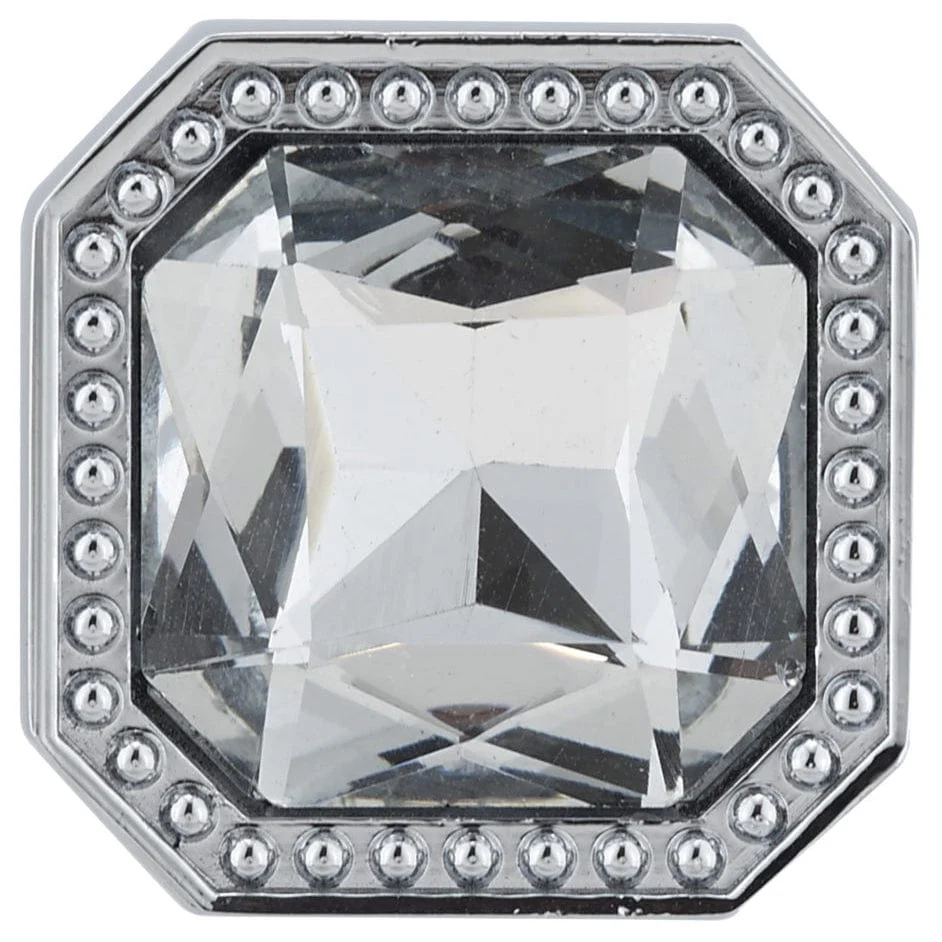 Contemporary Knob, 1-1/4" x 1-1/4", Chrome, Crystal - Image 2
