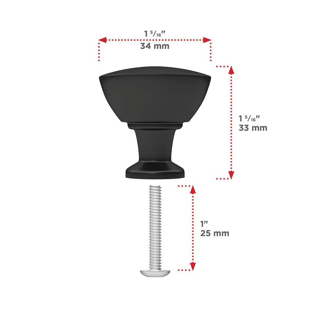 Contemporary Knob, 1-11/32" D, Matte Black - Image 2