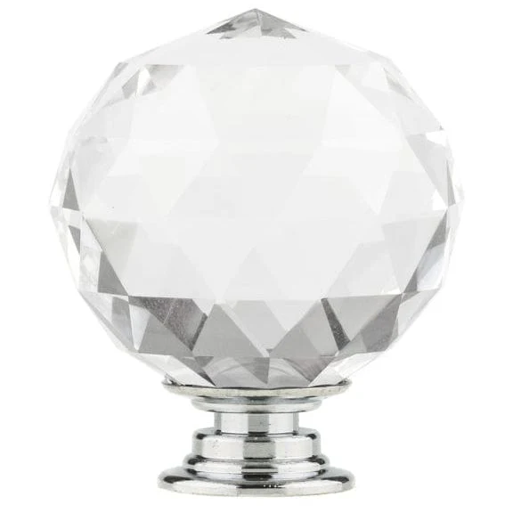 Contemporary Knob, 1-9/16" D, Crystal, Clear, Chrome - Image 3