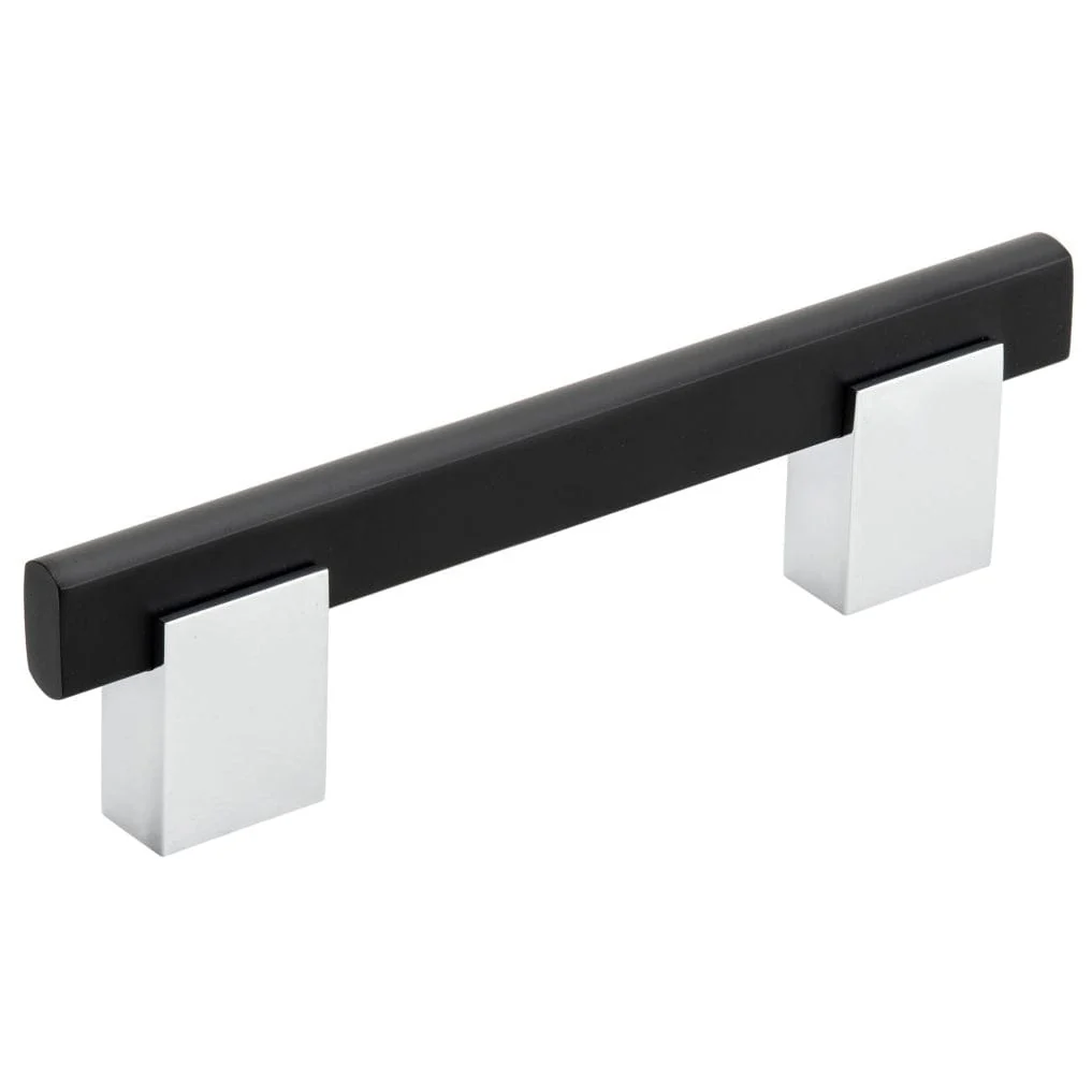 Contemporary Pull, 3-3/4" Center-to-Center, Chrome, Matte Black