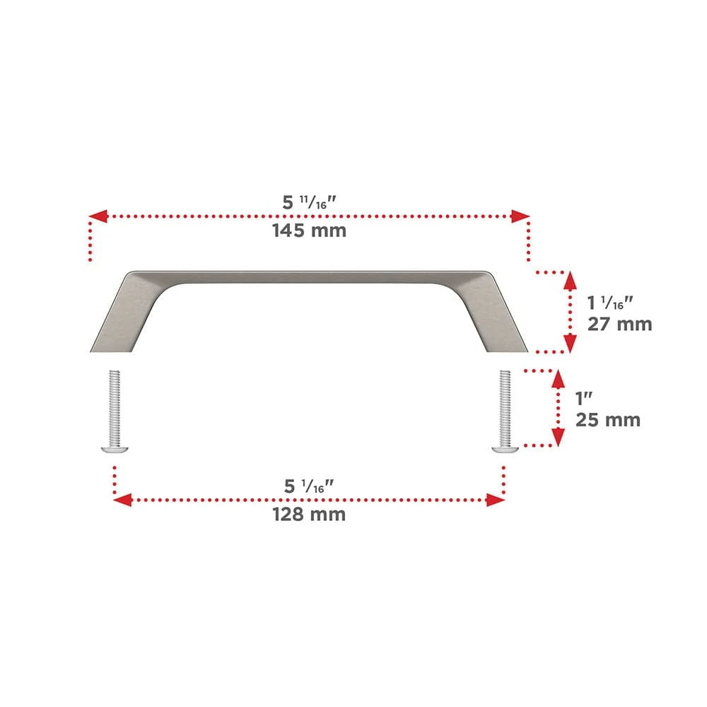 Contemporary Pull - 5-1/16" Center-to-Center - 9/16" W x 5-23/32" L - Brushed Nickel - Image 2