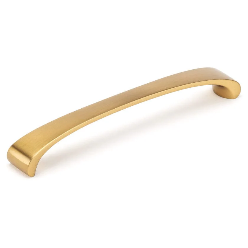 Contemporary Arched Pull with Rounded Flared Ends - 6-5/16" Center-to-Center - 6-27/32" OL - Aurum Brushed Gold