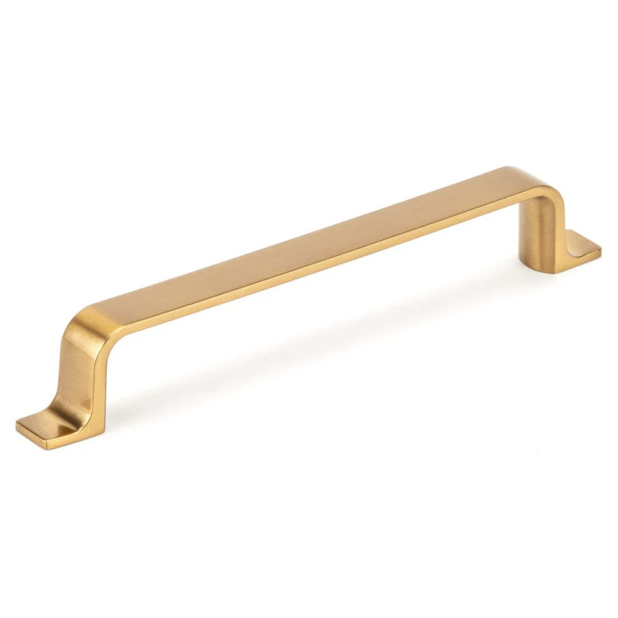 Contemporary Pull with Rounded Corners and L-shaped Feet - 6-5/16" Center-to-Center - 7-23/32" OL - Aurum Brushed Gold