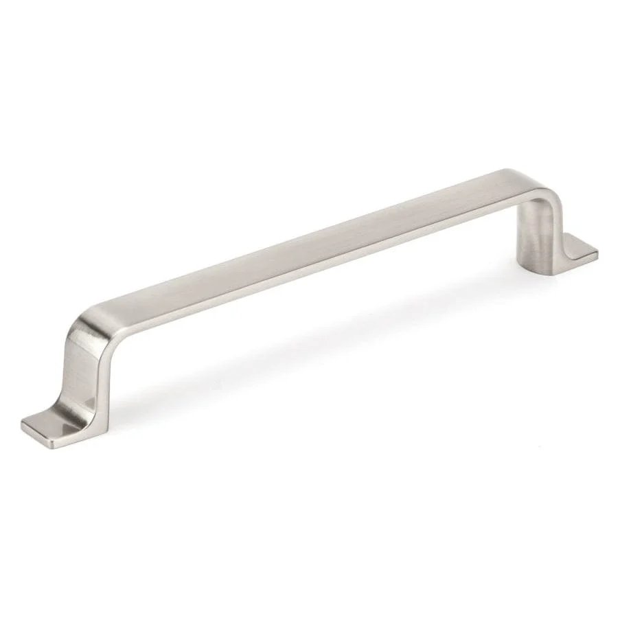 Contemporary Metal Pull with Rounded Corners and L-shaped Feet - 6-5/16" Center-to-Center - 7-23/32" OL - Brushed Nickel