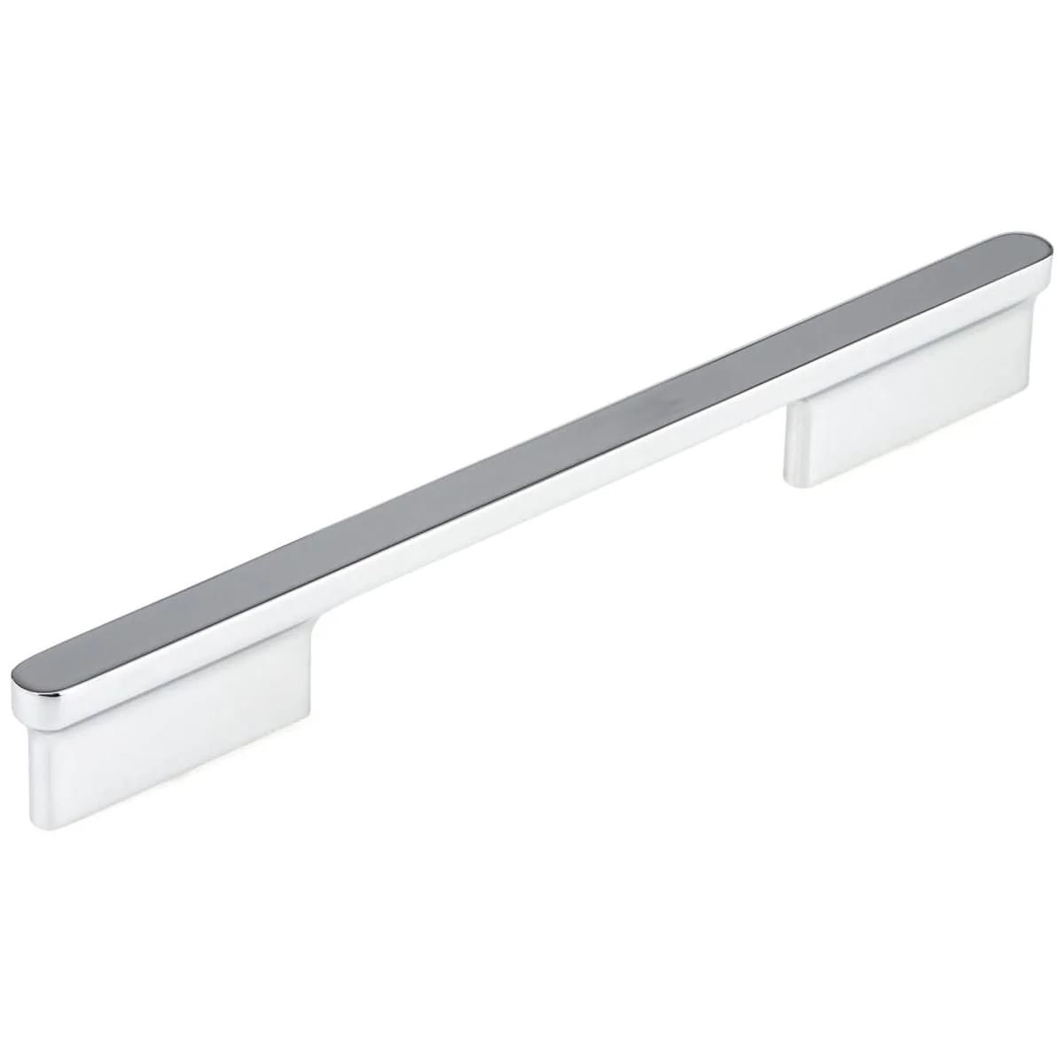 Contemporary Pull with Rounded Ends and Elongated Posts - 6-5/16" Center-to-Center - 8-21/32" OL - Chrome