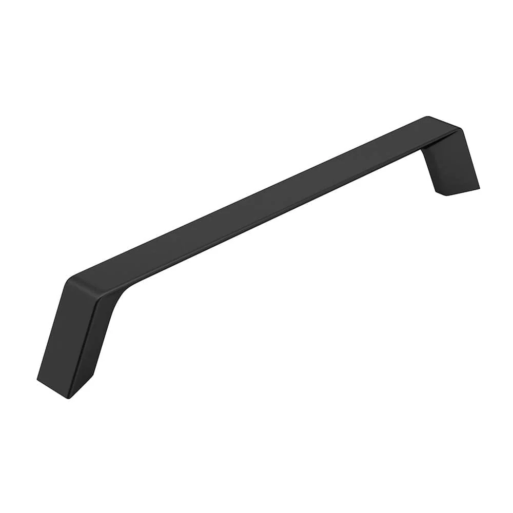Contemporary Metal Pull with Rounded Corners and Tapered Feet - 6-5/16" Center-to-Center - 7" OL - Matte Black