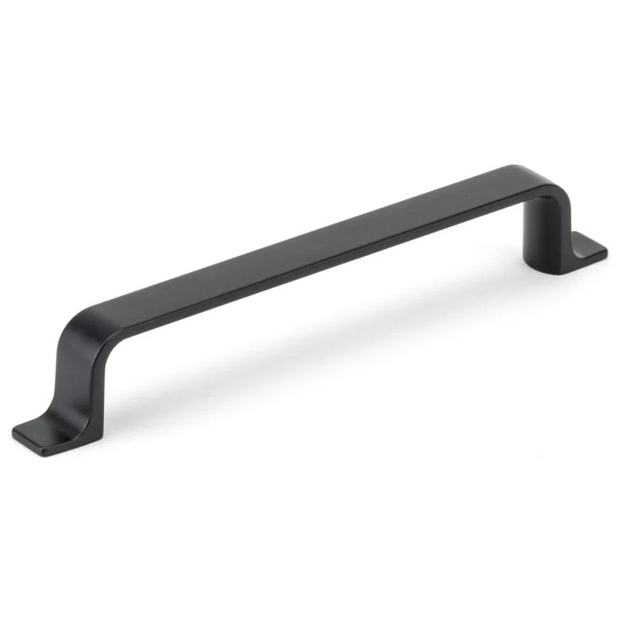 Contemporary Metal Pull with Rounded Corners and L-shaped Feet - 6-5/16" Center-to-Center - 7-23/32" OL - Matte Black