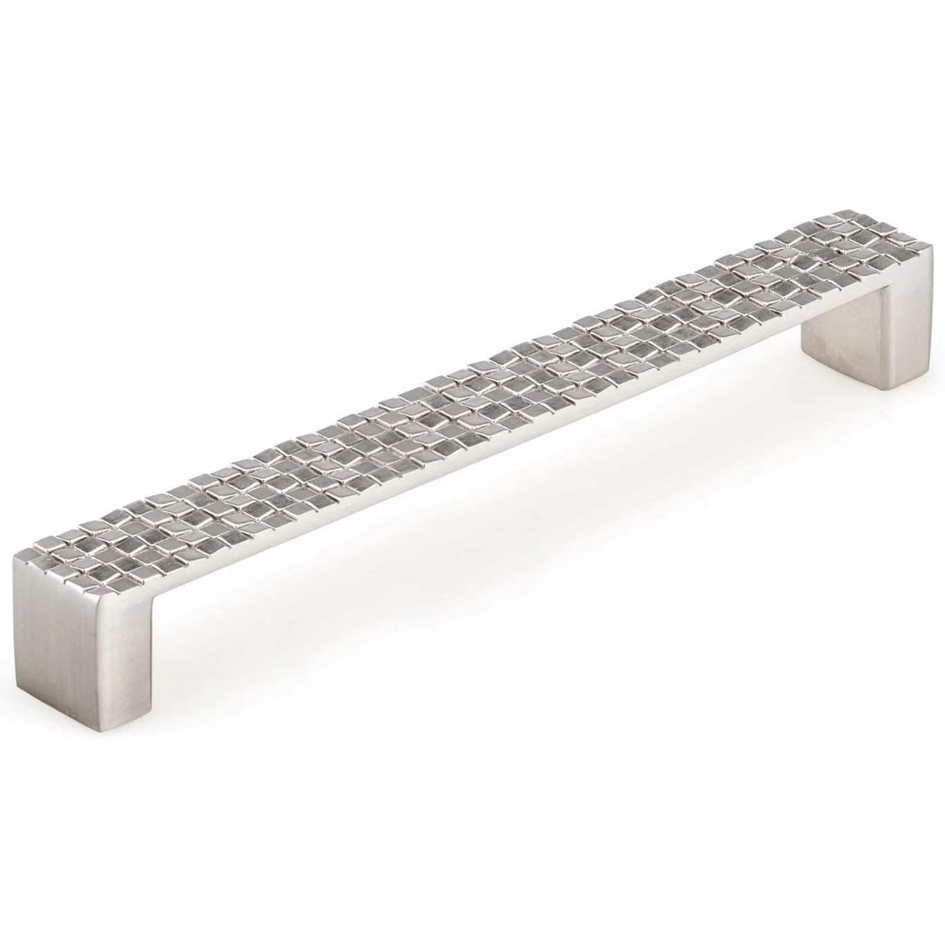 Contemporary Pull with Checkered Face - 7-9/16" Center-to-Center - 7-7/8" OL - Brushed Nickel