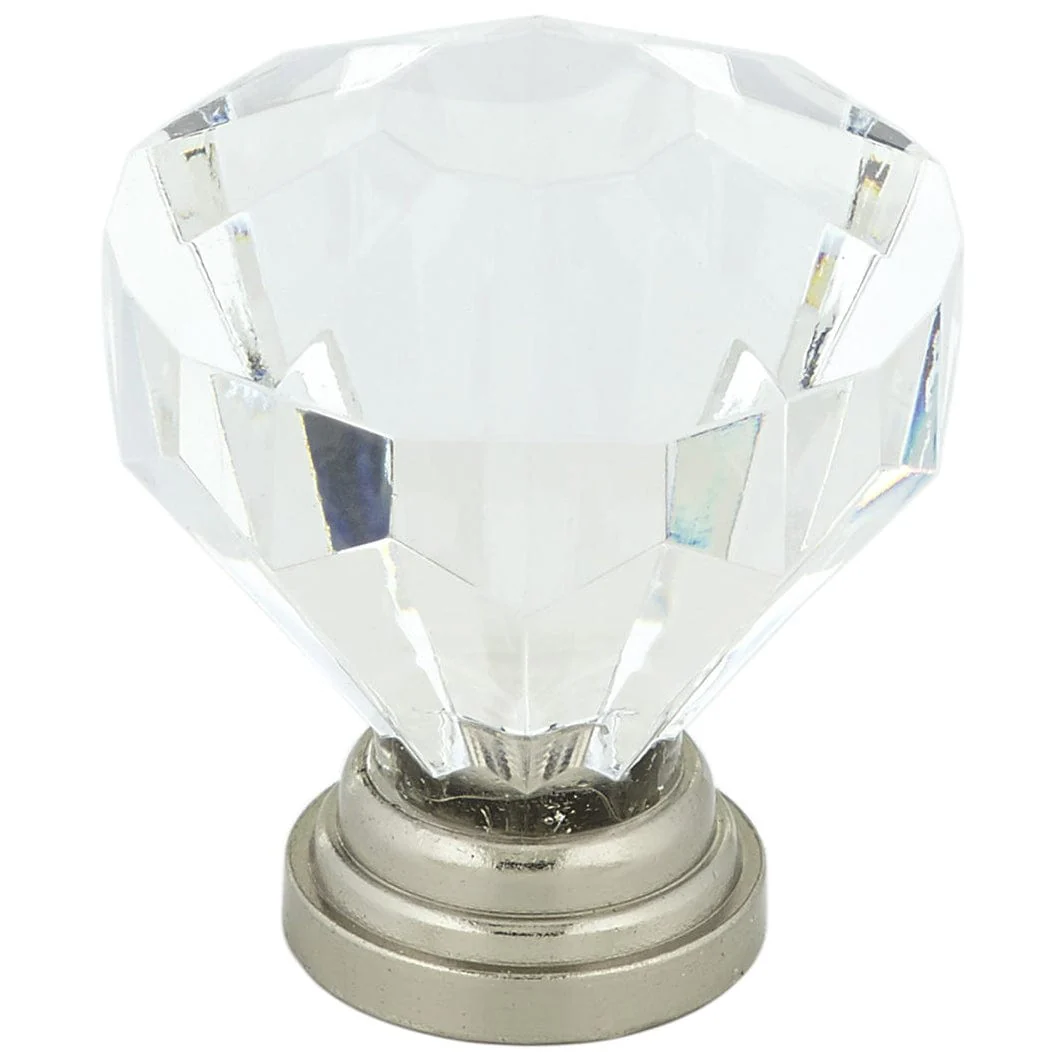 Eclectic Knob, 1-1/4" D, Clear, Brushed Nickel
