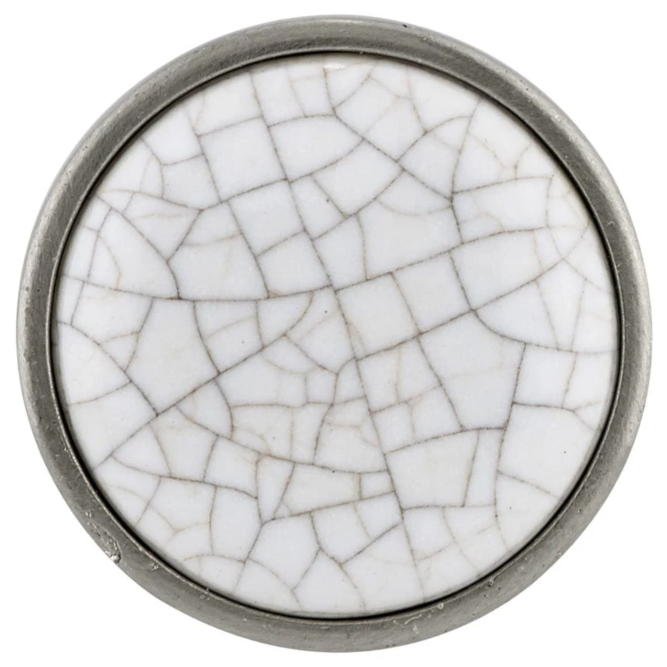 Eclectic Knob, 1-1/8" D, Crackle White, Brushed Nickel - Image 2
