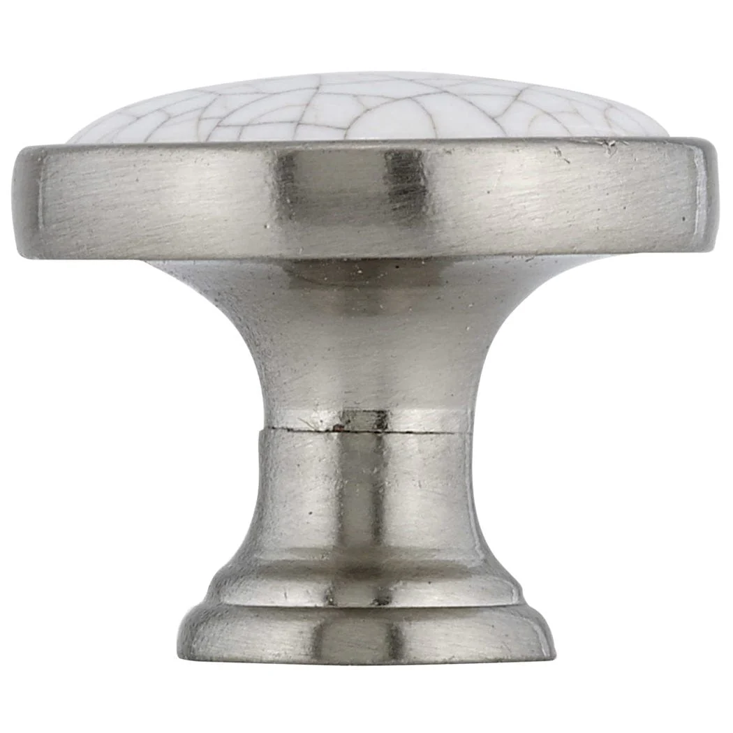 Eclectic Knob, 1-1/8" D, Crackle White, Brushed Nickel - Image 3