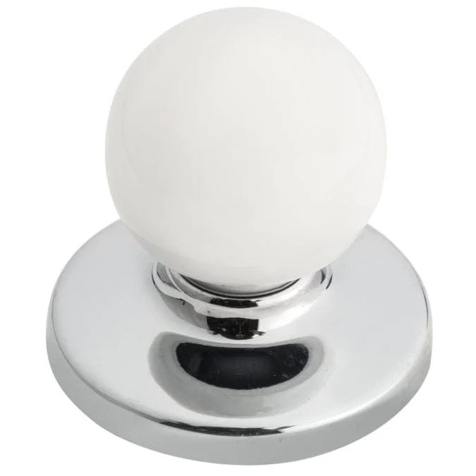 Functional Knob, 1-1/4" D, Chrome, White