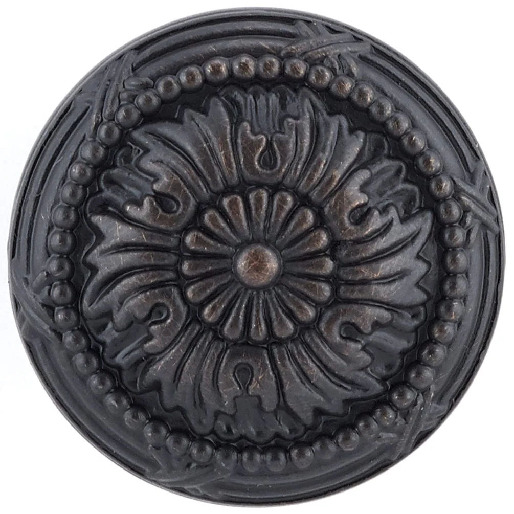 Traditional Metal Knob with Decorative Detailing - 1-1/4" Diameter - Brushed Oil-Rubbed Bronze - Image 2