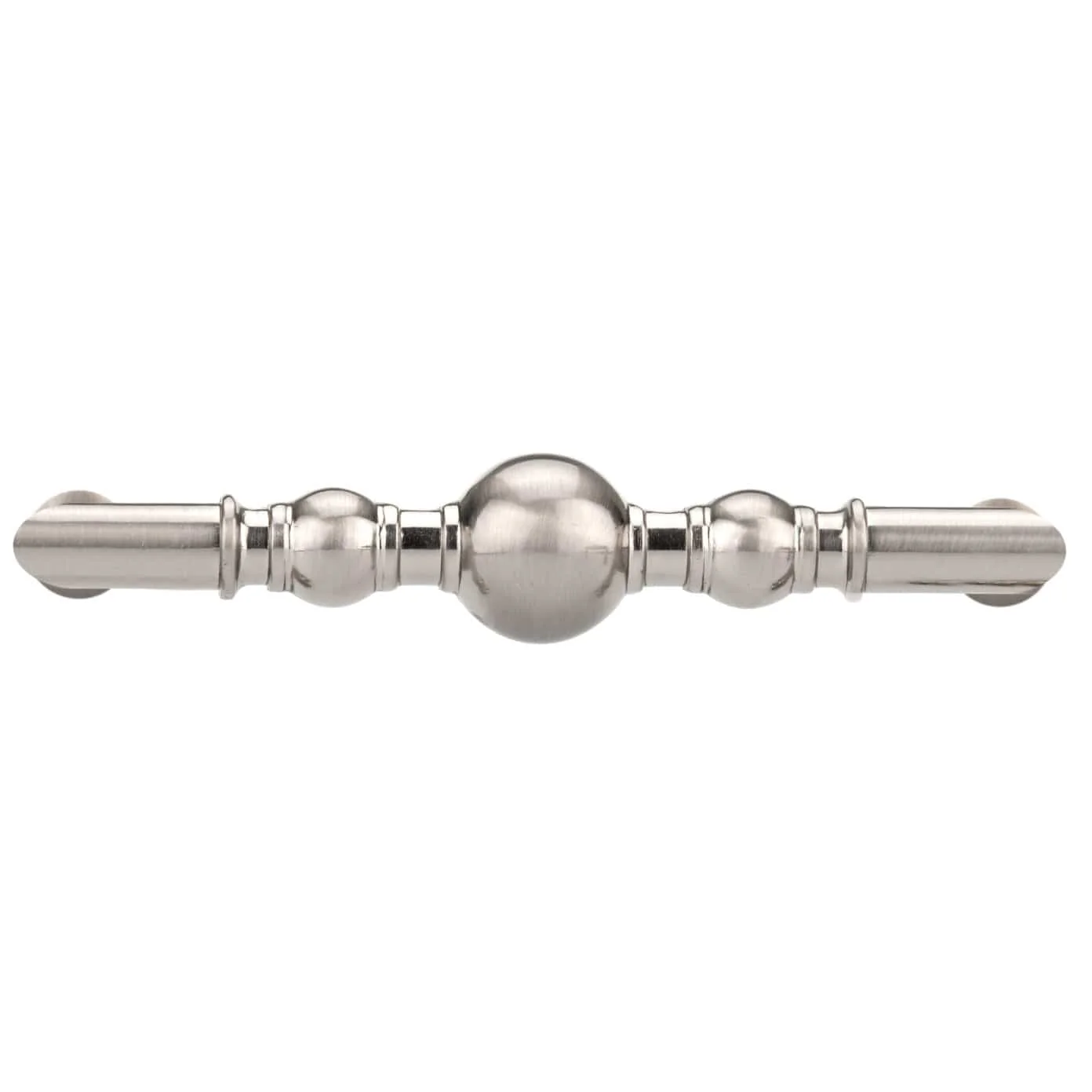 Traditional Metal Pull with Beads and Rings on Handle - 3-3/4" Center-to-Center - 4-3/8" OL - Brushed Nickel - Image 2
