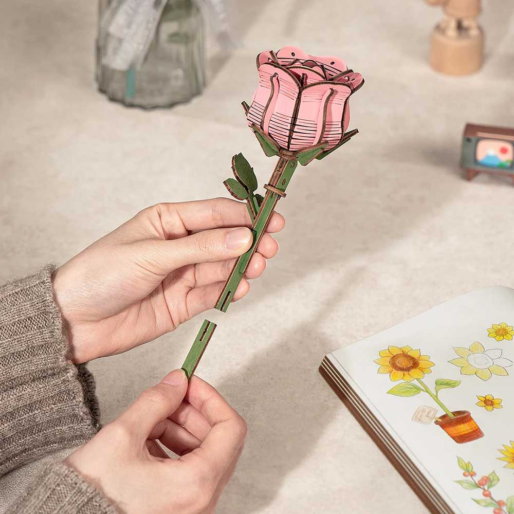 Pink Rose 3D Wood Puzzle Kit - Image 2