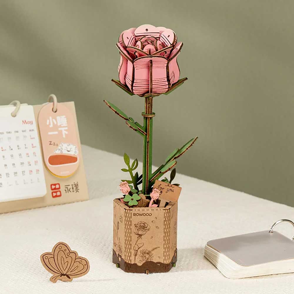 Pink Rose 3D Wood Puzzle Kit - Image 5