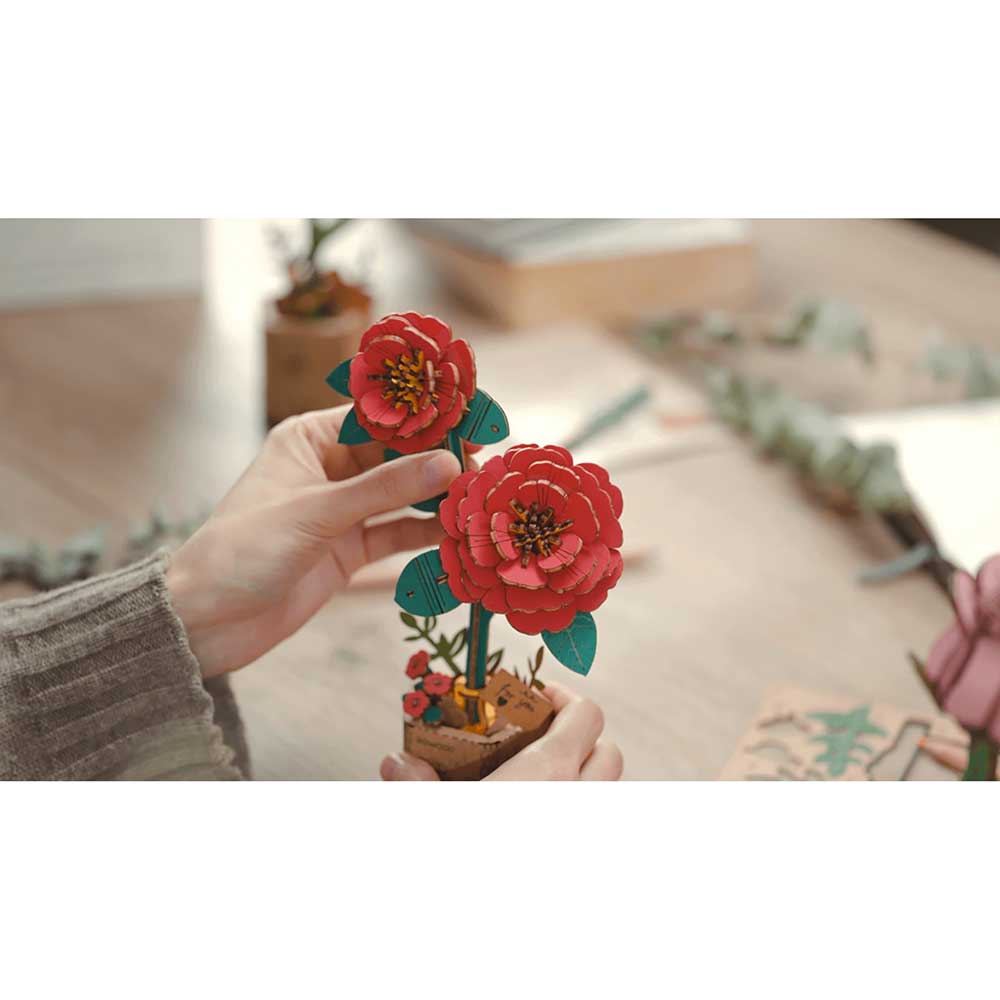 Red Camellia 3D Wood Puzzle Kit - Image 3