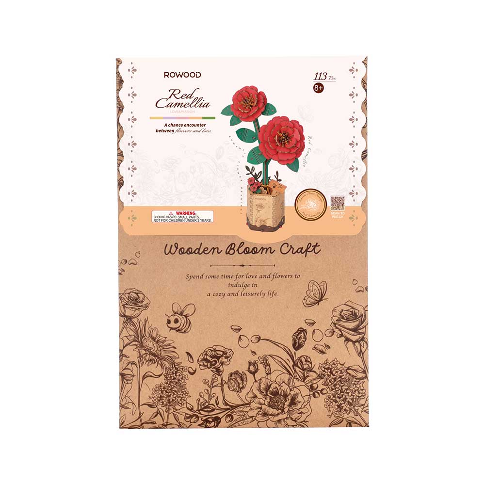 Red Camellia 3D Wood Puzzle Kit - Image 4