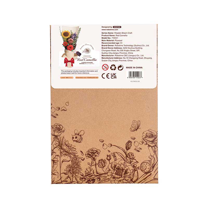 Red Camellia 3D Wood Puzzle Kit - Image 5