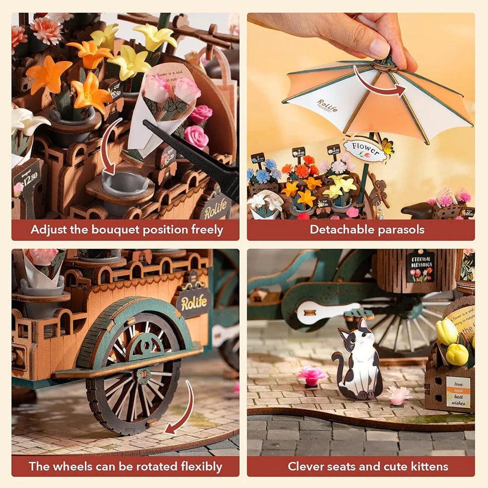 Blossom Cart 3D Wooden Puzzle Model Kit - Image 4