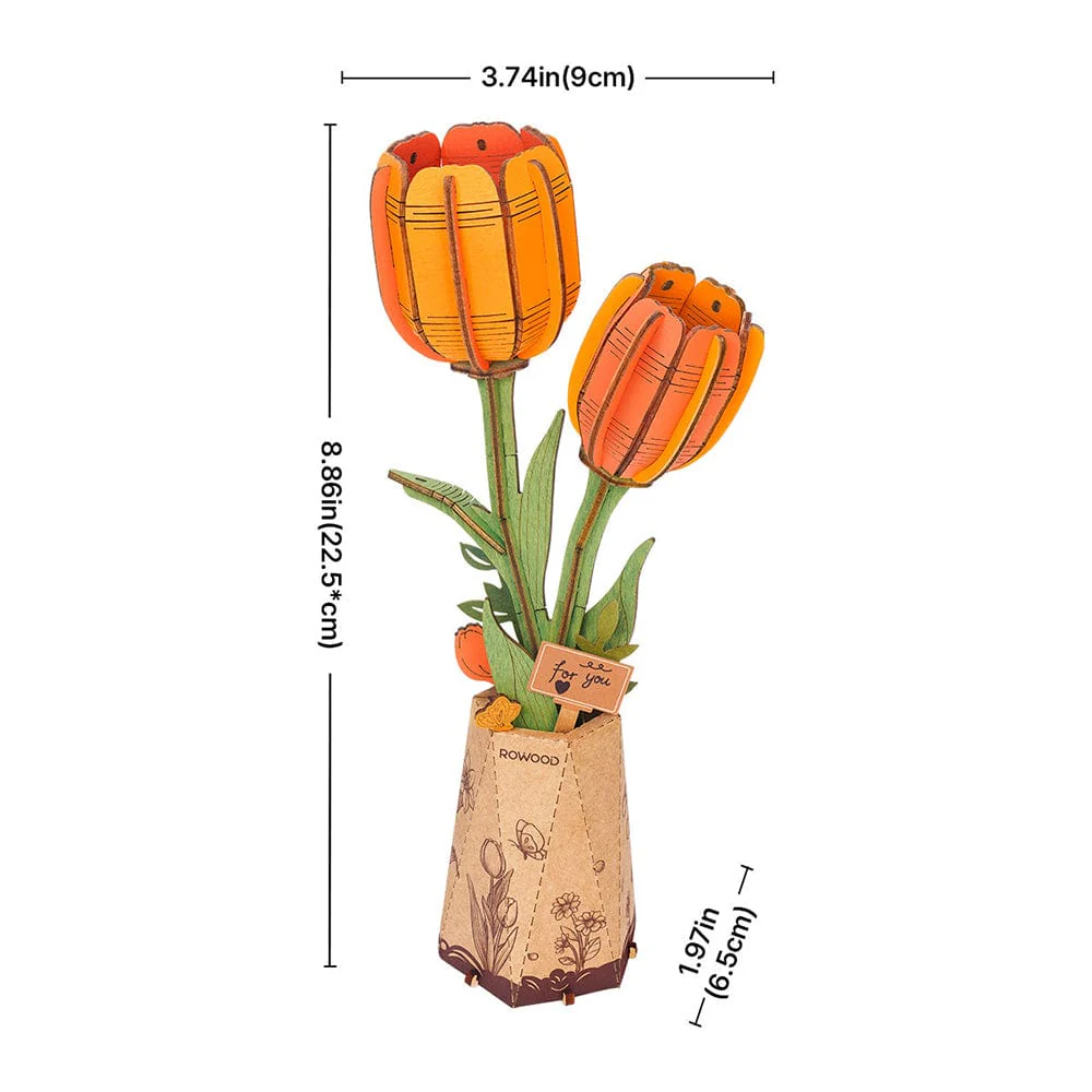 Orange Tulip 3D Wooden Flower Model Kit - Image 4