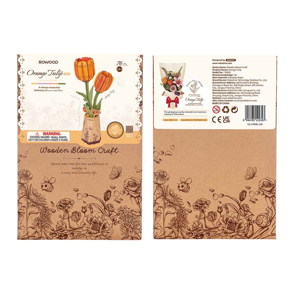 Orange Tulip 3D Wooden Flower Model Kit - Image 5