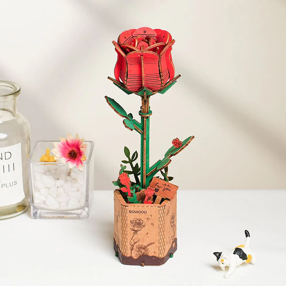 Red Rose 3D Wooden Flower Model Kit - Image 2