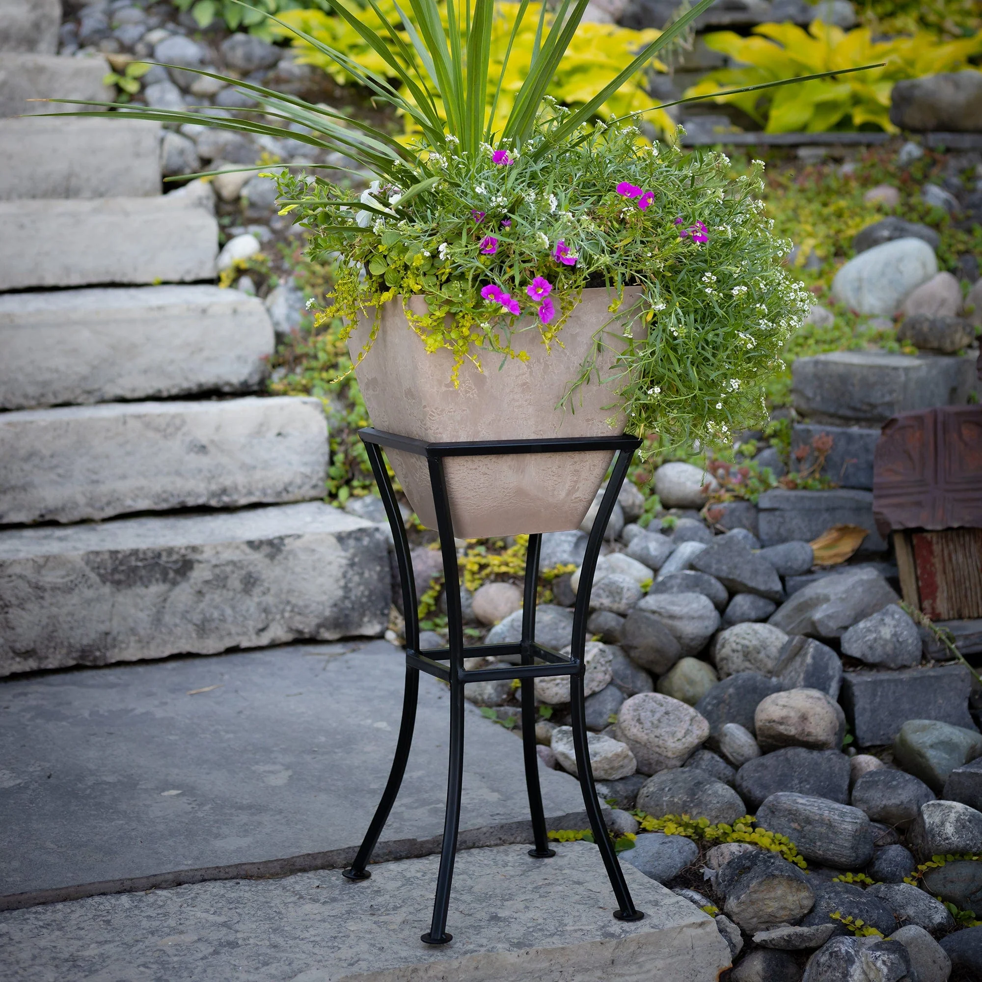 12" Square Garden Planter with Wrought Iron Stand Oak - Image 5