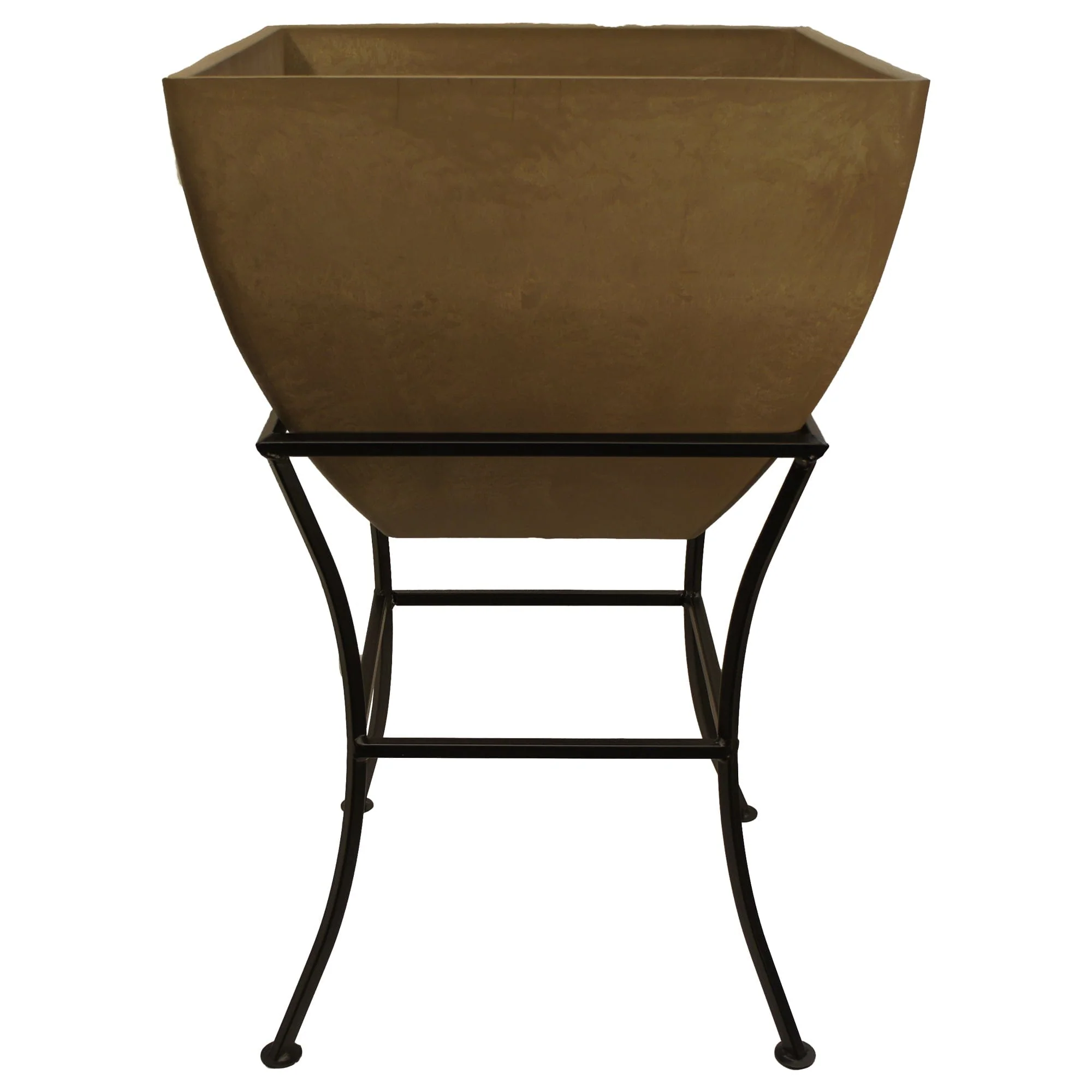 20" Square Garden Planter with Wrought Iron Stand Oak