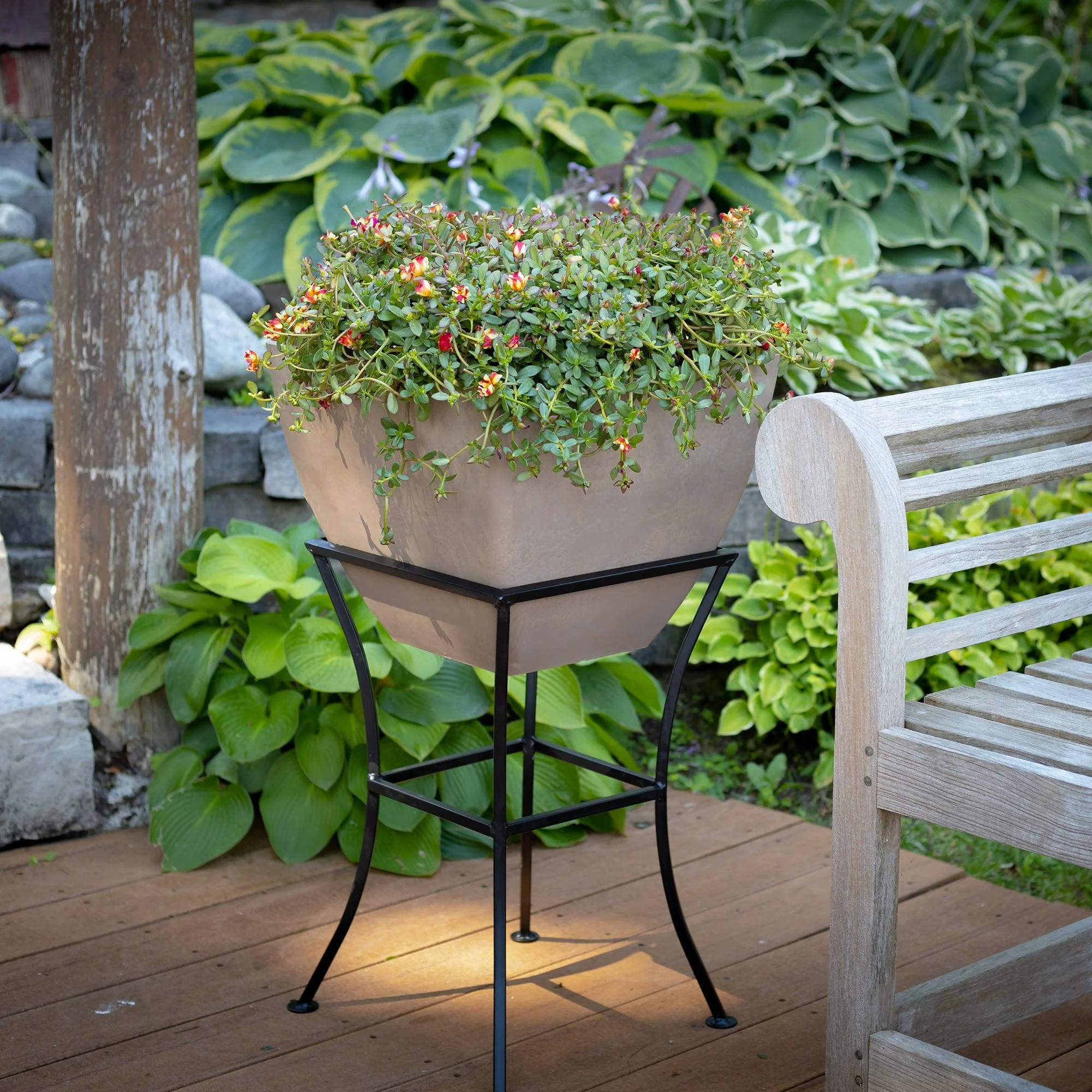 20" Square Garden Planter with Wrought Iron Stand Oak - Image 5