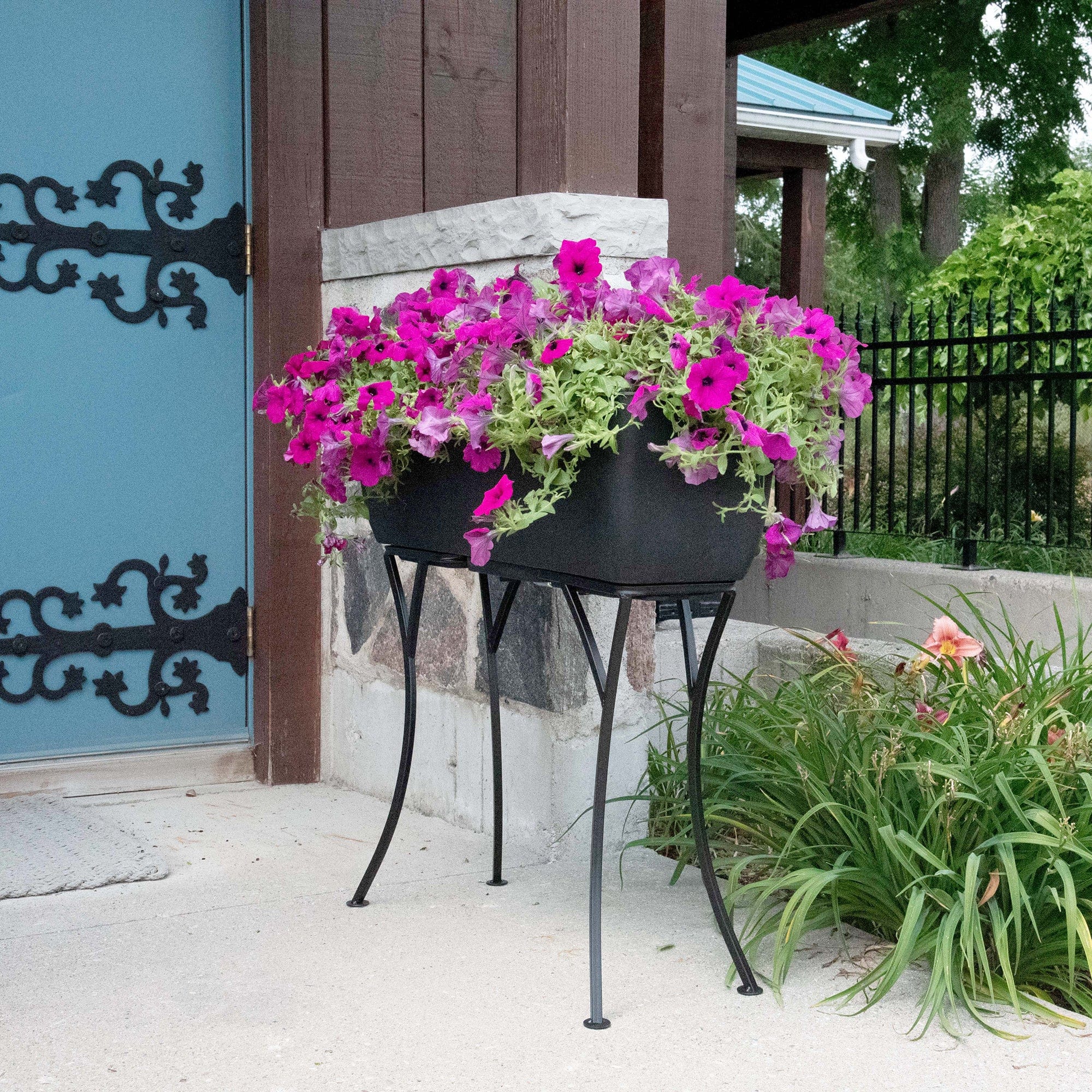 30" x 10" Rectangular Planter with Wrought Iron Stand Black - Image 4