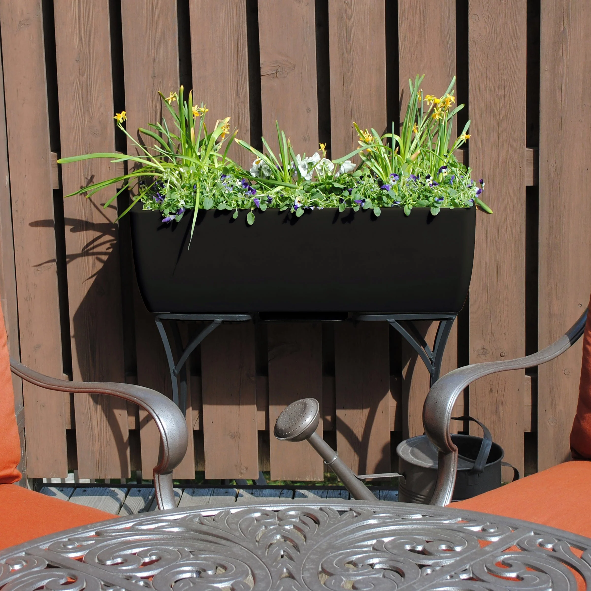 36" x 15" Rectangular Planter with Wrought Iron Stand Black - Image 3