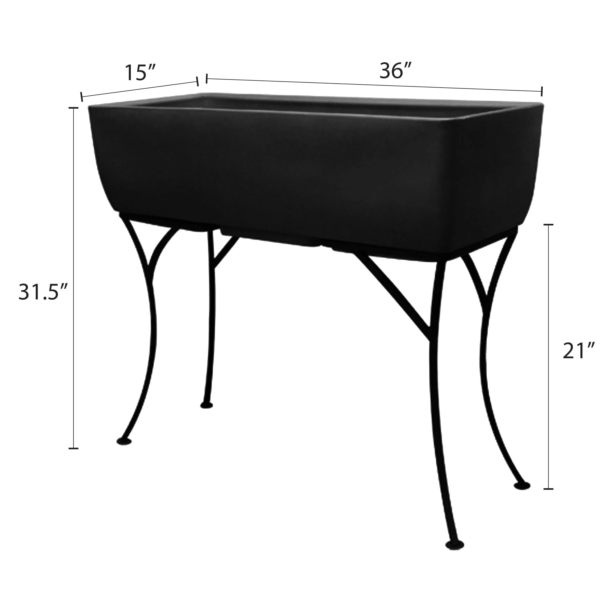 36" x 15" Rectangular Planter with Wrought Iron Stand Black - Image 5