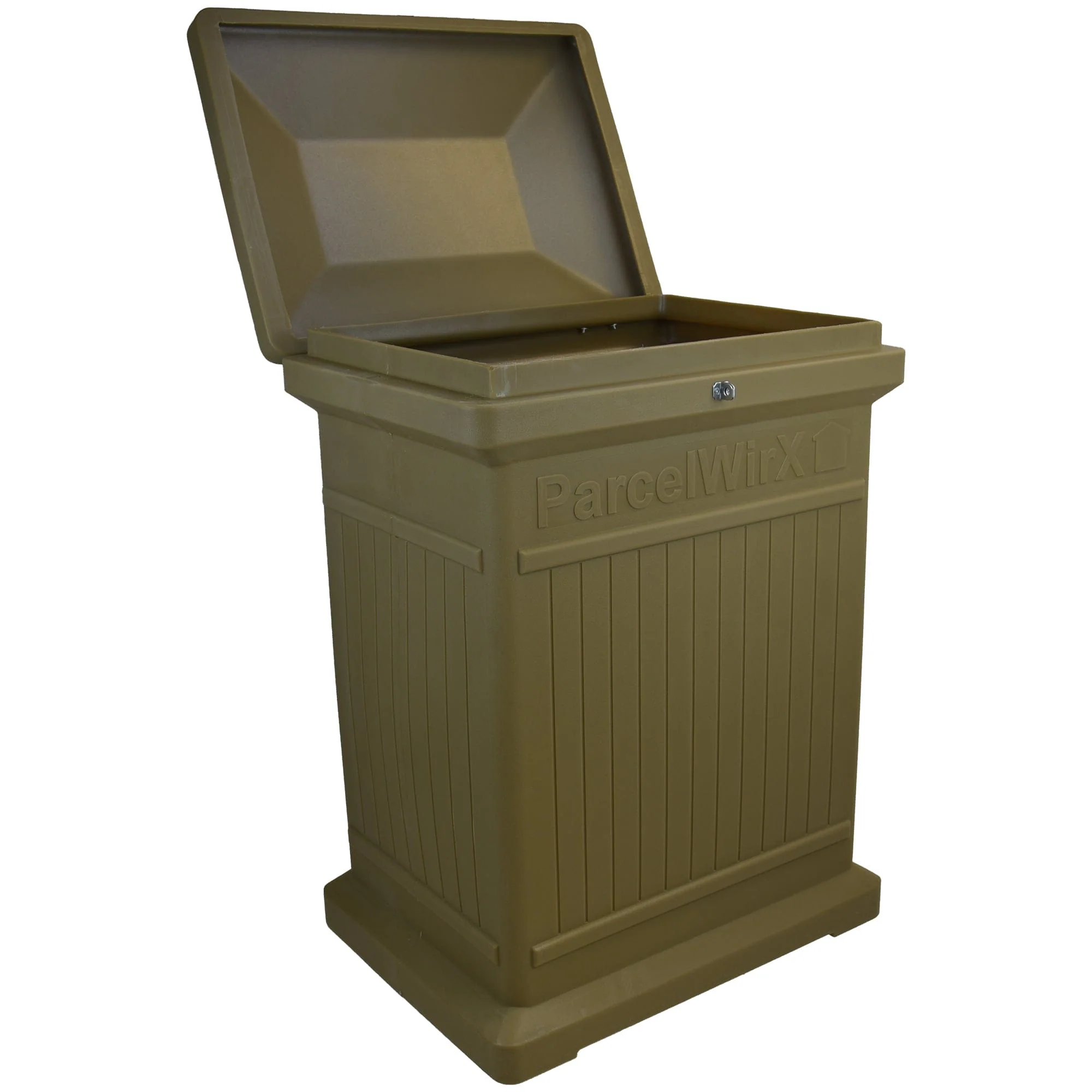 ParcelWirx Premium Vertical Lockable Package Delivery Box with Hinged Lid Oak - Image 2
