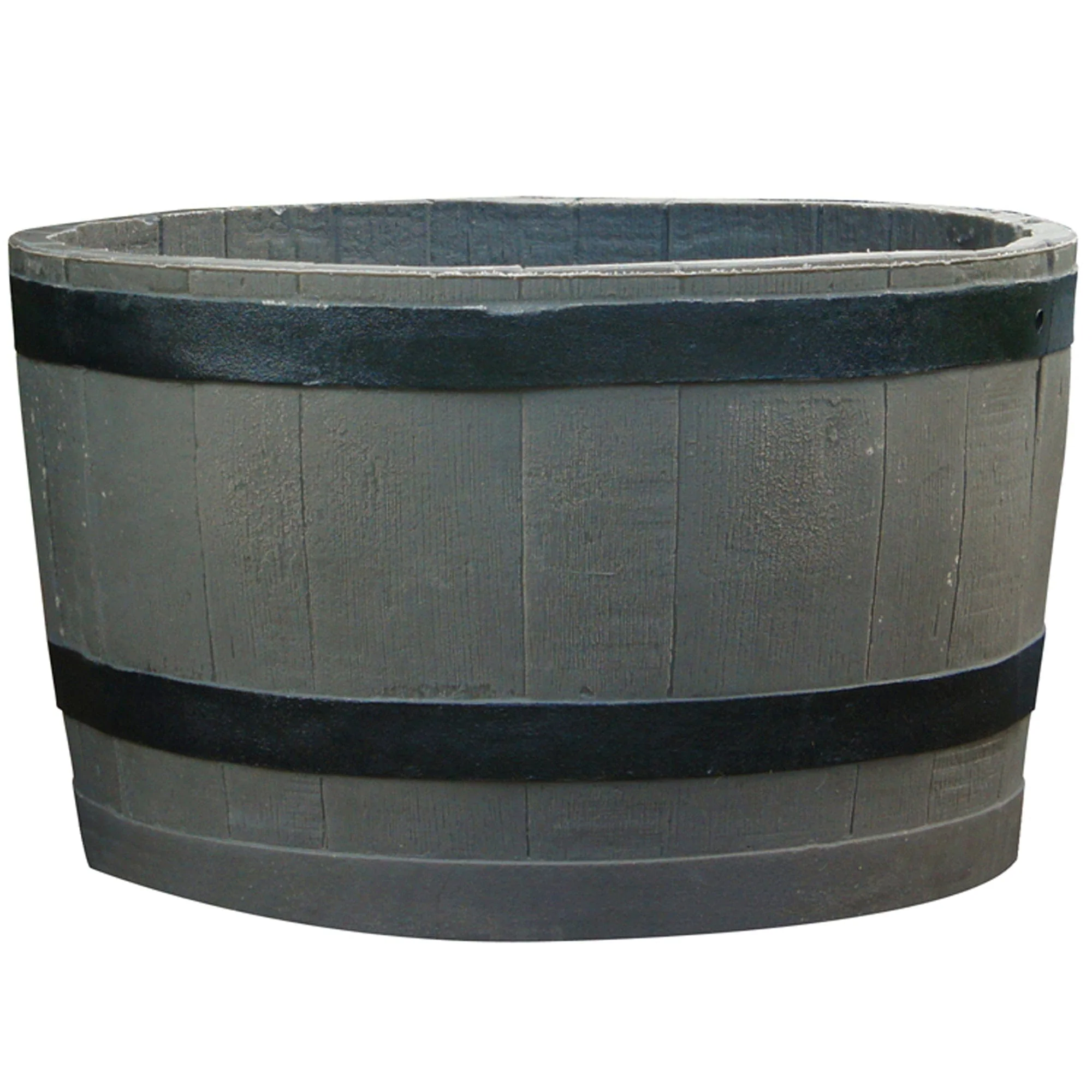 Polyethylene Whiskey Barrel Planter Brown Woodgrain with Black Stripes