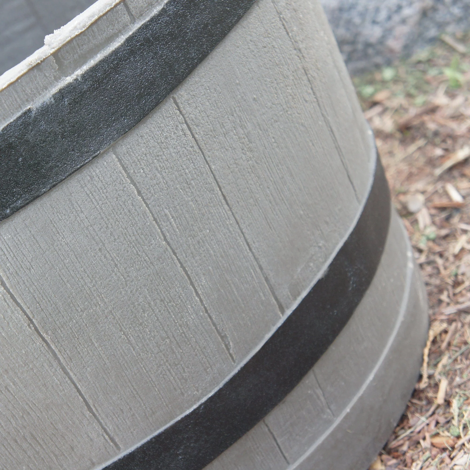 Polyethylene Whiskey Barrel Planter Brown Woodgrain with Black Stripes - Image 2