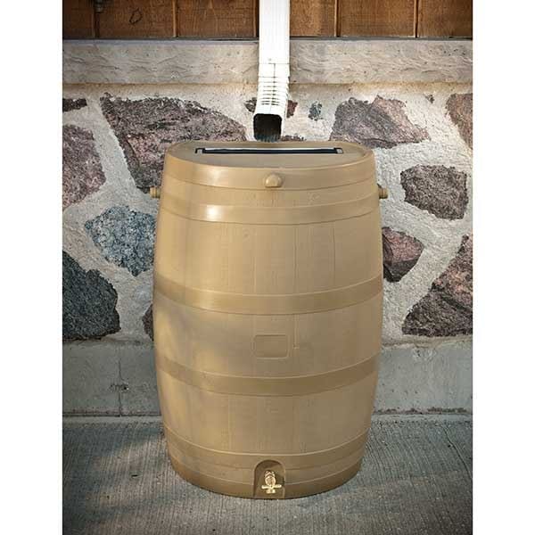 Rain Barrel with Flat Back and Brass Spigot, 50 gallon, Oak - Image 2