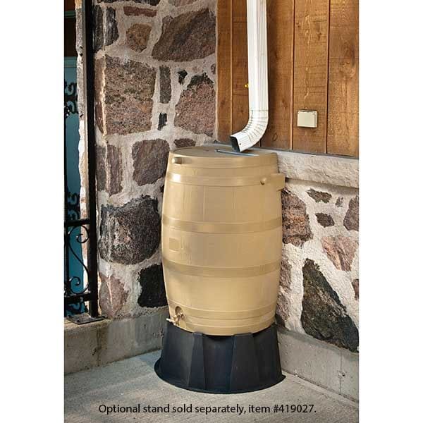 Rain Barrel with Flat Back and Brass Spigot, 50 gallon, Oak - Image 3