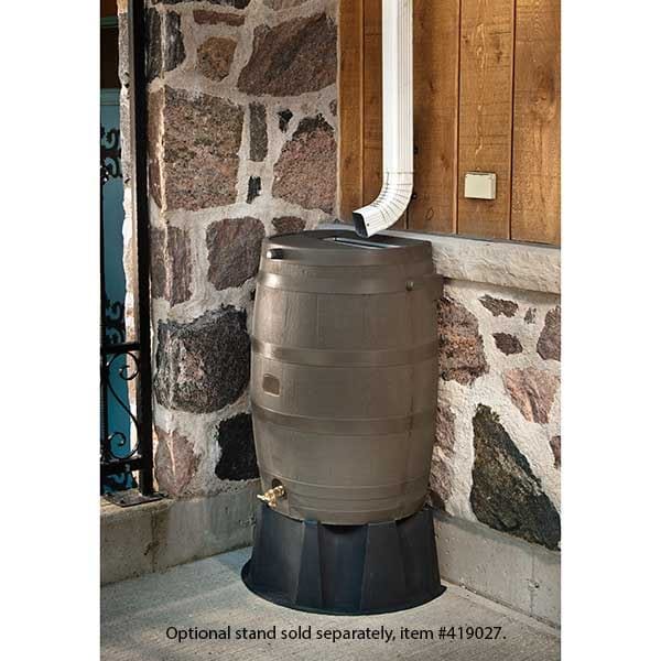 Rain Barrel with Flat Back and Brass Spigot, 50 gallon, Wood Grain - Image 3