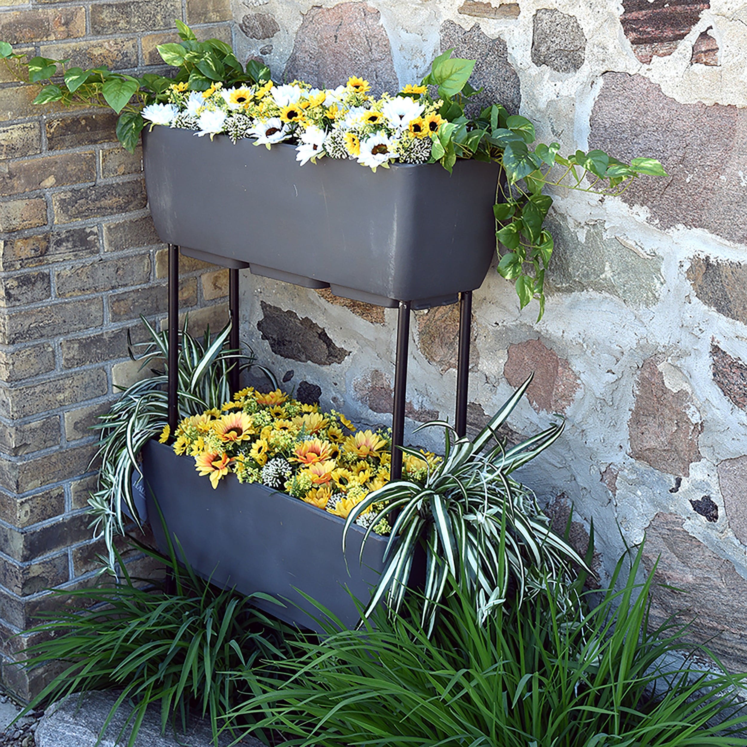 Vertical Live Wall Planter Base Unit Only for 30" x 10" Rectangular Planters with Wrought Iron Stand - Image 3