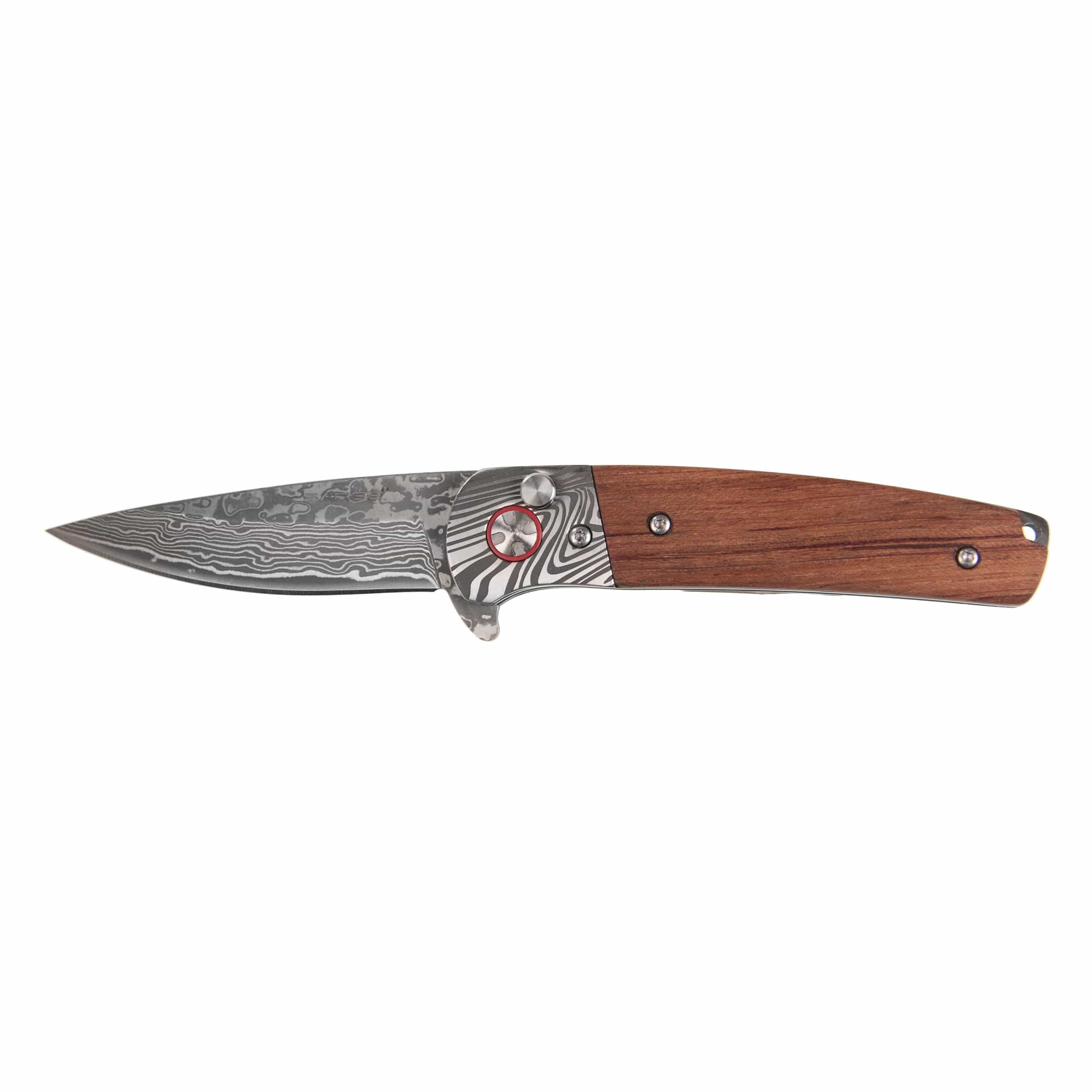 Wildcat - Damascus and Rosewood Folder Knife, Damascus Stainless Steel 2-7/8" Blade