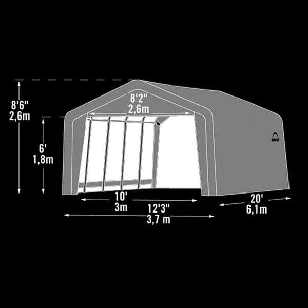 Garage-in-a-Box 12' x 20' x 8', Peak Style, Gray - Image 2