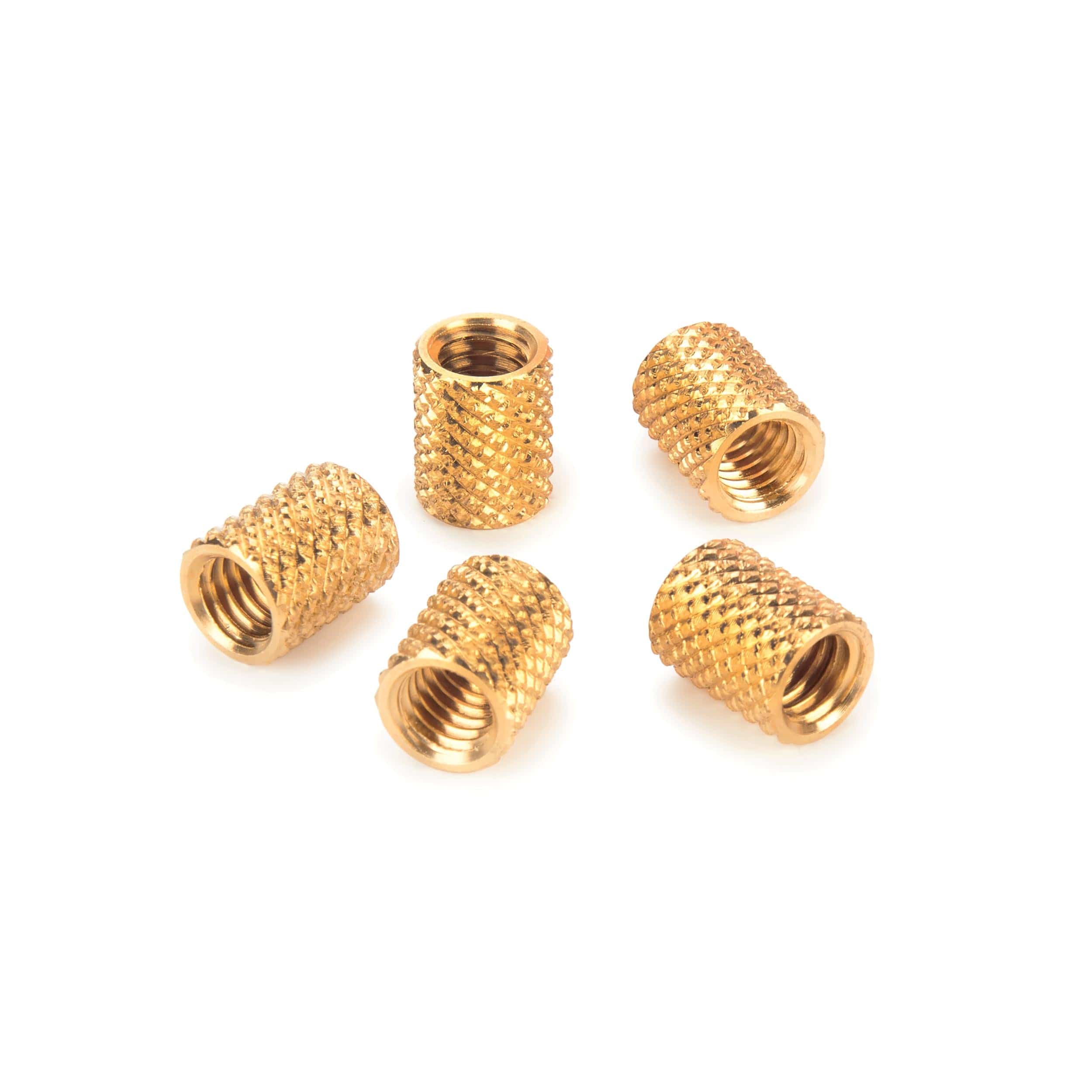 Knurled Brass Threaded Insert - 3/8" x 16 TPI - 5 Piece