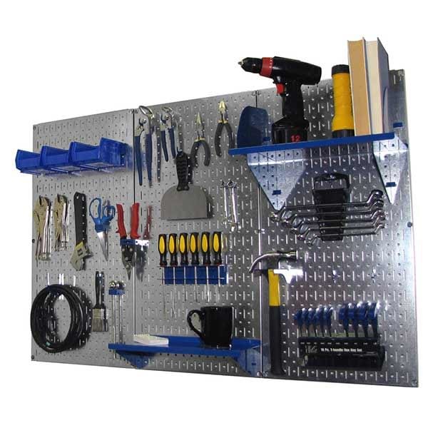 4' Metal Pegboard Standard Tool Storage Kit - Galvanized Metallic Toolboard & Blue Accessories - Image 2