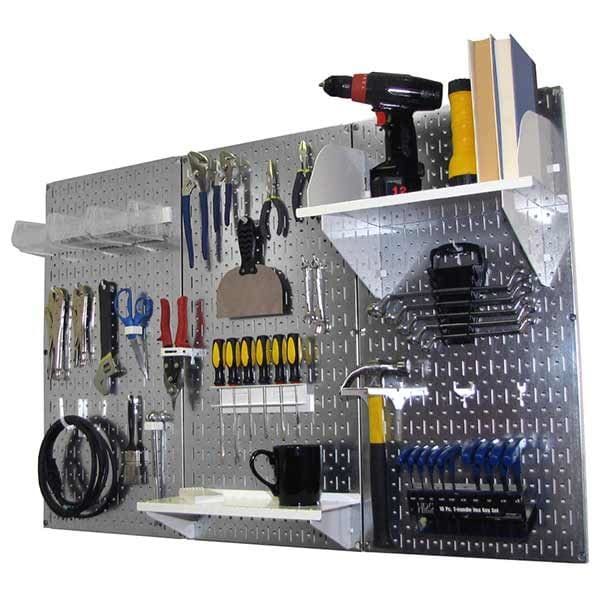 4' Metal Pegboard Standard Tool Storage Kit - Galvanized Metallic Toolboard & White Accessories - Image 2